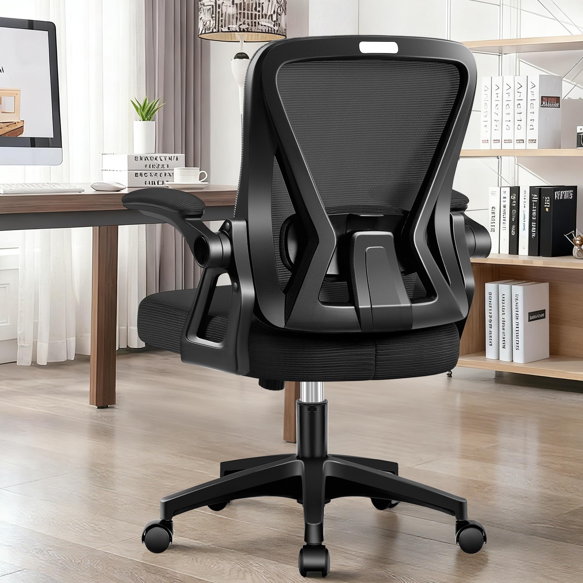 Office Chair, Ergonomic Home Computer Desk Chairs, Comfy Breathable Mesh Chair with Adjustable Lumbar Support Flip-up Armrests, Executive Task Chair with High Back for Home Office Rolling Swivel Chair