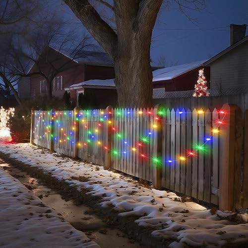 Miniatura 4 de 2 luces solares de decoración de valla de Navidad de 13 pies en total de 26 pies, 380 luces LED semiredondas de Navidad, decoración al aire libre, 8