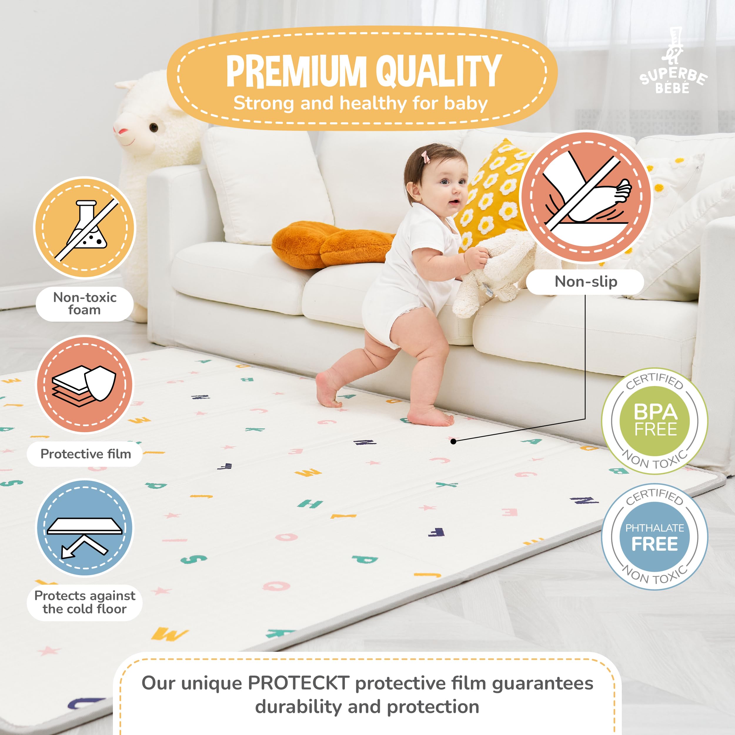 Tappeto Gioco Bambini Pieghevole 150x180x1cm Palestrina Neonato Montessori Reversibile Non Tossico E Impermeabile In Schiuma Per Bimbi. Palestra Neonati - Tappeto Tummy Time Neonati - Regalo Bambino