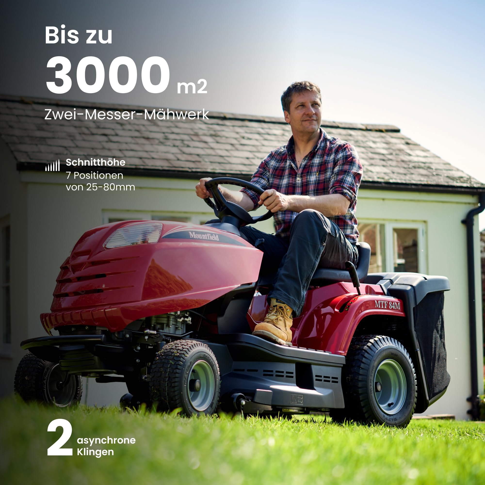 STIGA MTF 84M Aufsitzmäher, 352 cm³, 84 cm, 200 l – Schaltgetriebe, 7 Schnitthöhen (25–80 mm) – Rasenflächen bis 3.000 m²