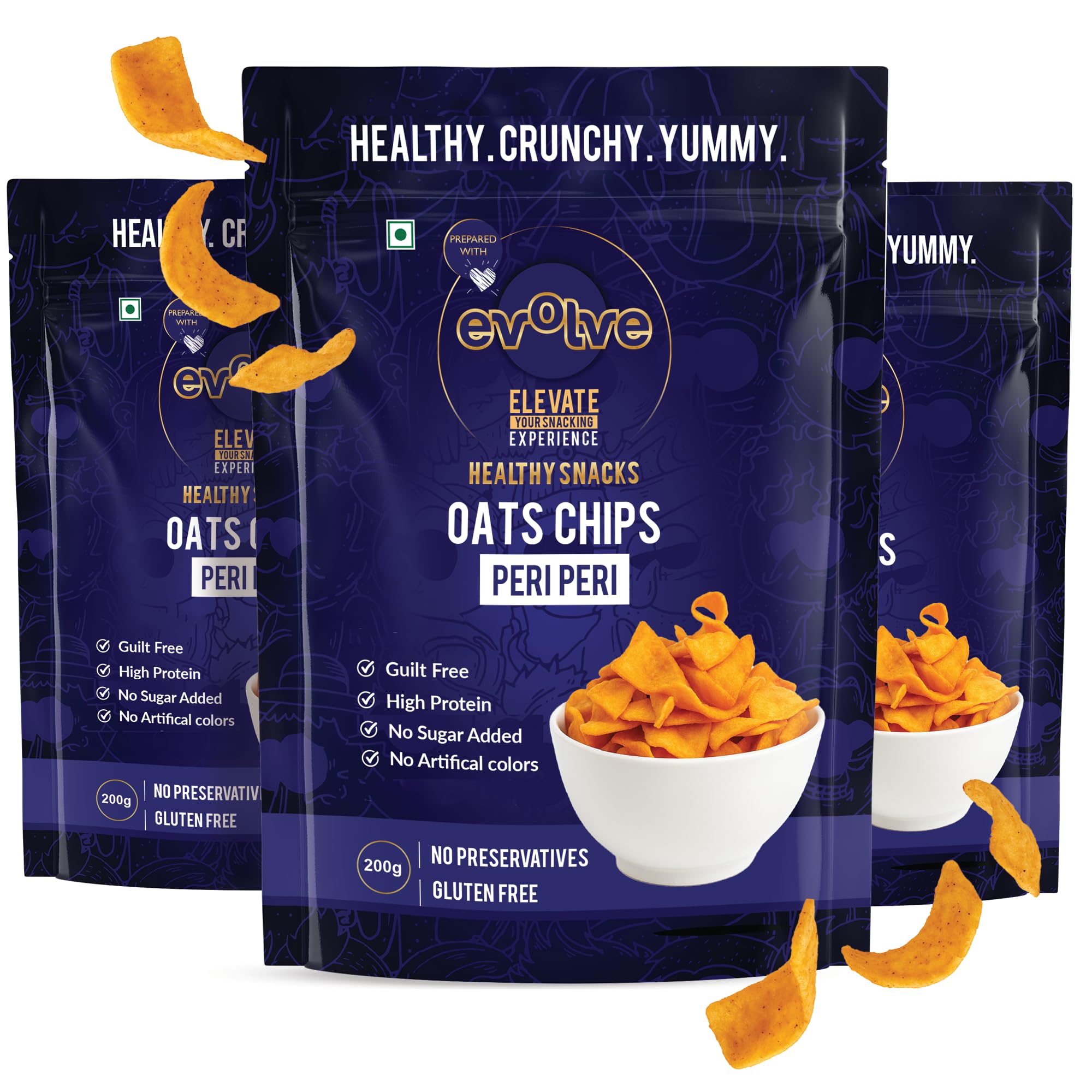 Evolve Oats Chips Healthy Snacks for Kids, Adults | Gluten Free, Vacuum Fried, High in Protein, Low Calorie, Peri Peri Flavor - 100g Pack of 3-picture-28