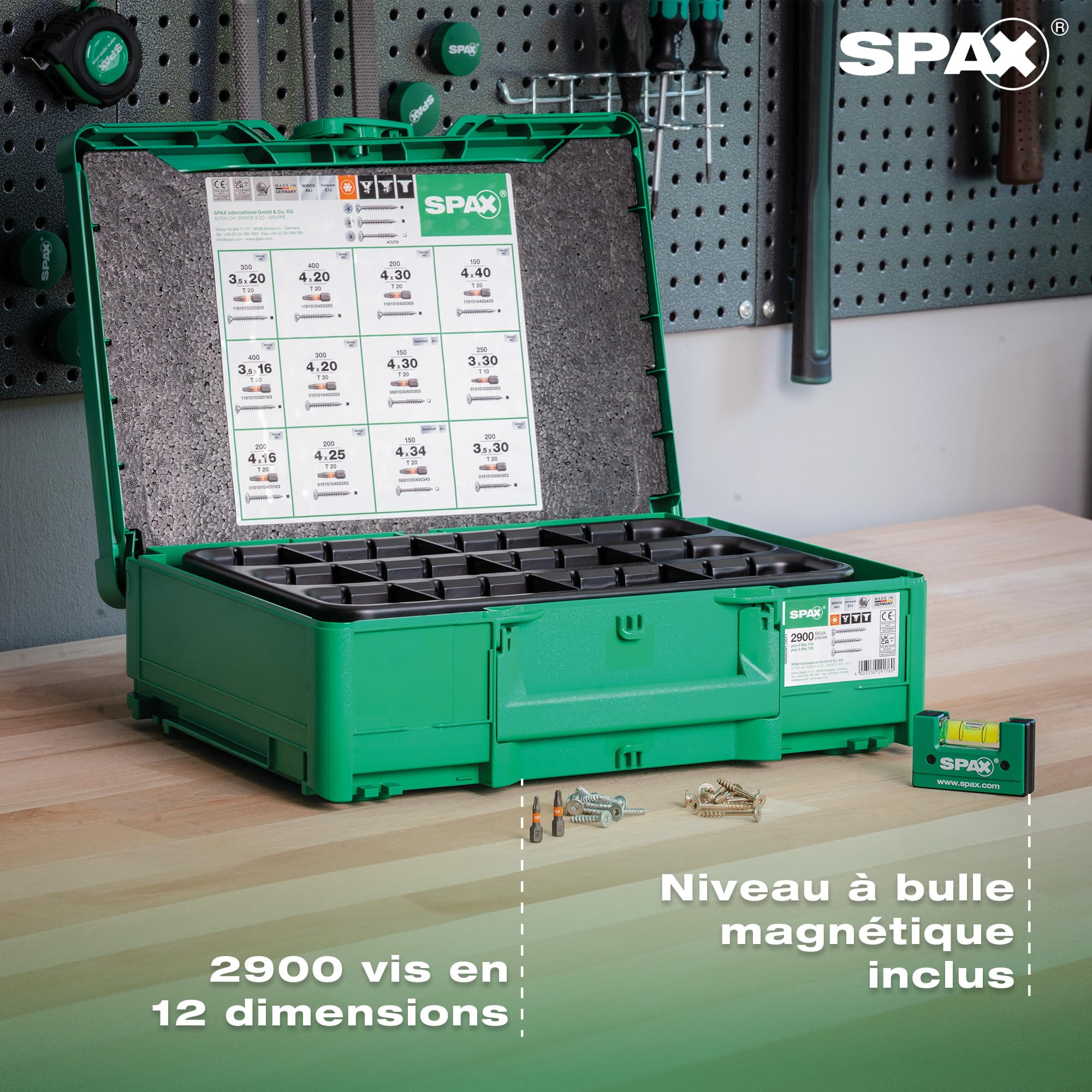 SPAX Kit de vis pour la fabrication de meubles dans systainer³ T-Loc, 2 900 vis en 12 dimensions, avec 5 embouts T20 et niveau à bulle - 8000000294617