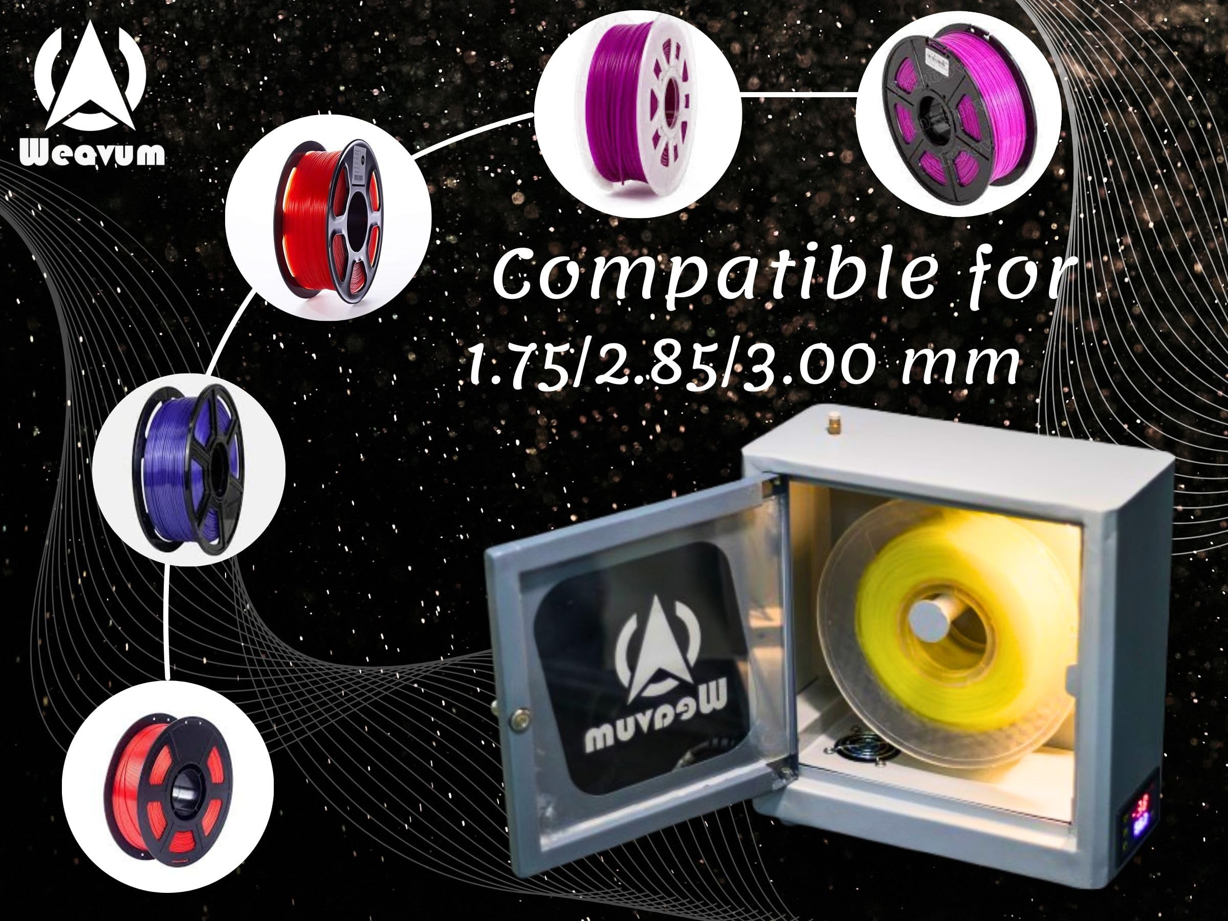 Weavum 3D Fila-Dryer, Single Spool 3D Printer Filament Dryer Box, 360° Circulation of Heat, Compatible for PLA/TPU/ABS/PETG/PC/Nylon, 1.75-3.00mm 2