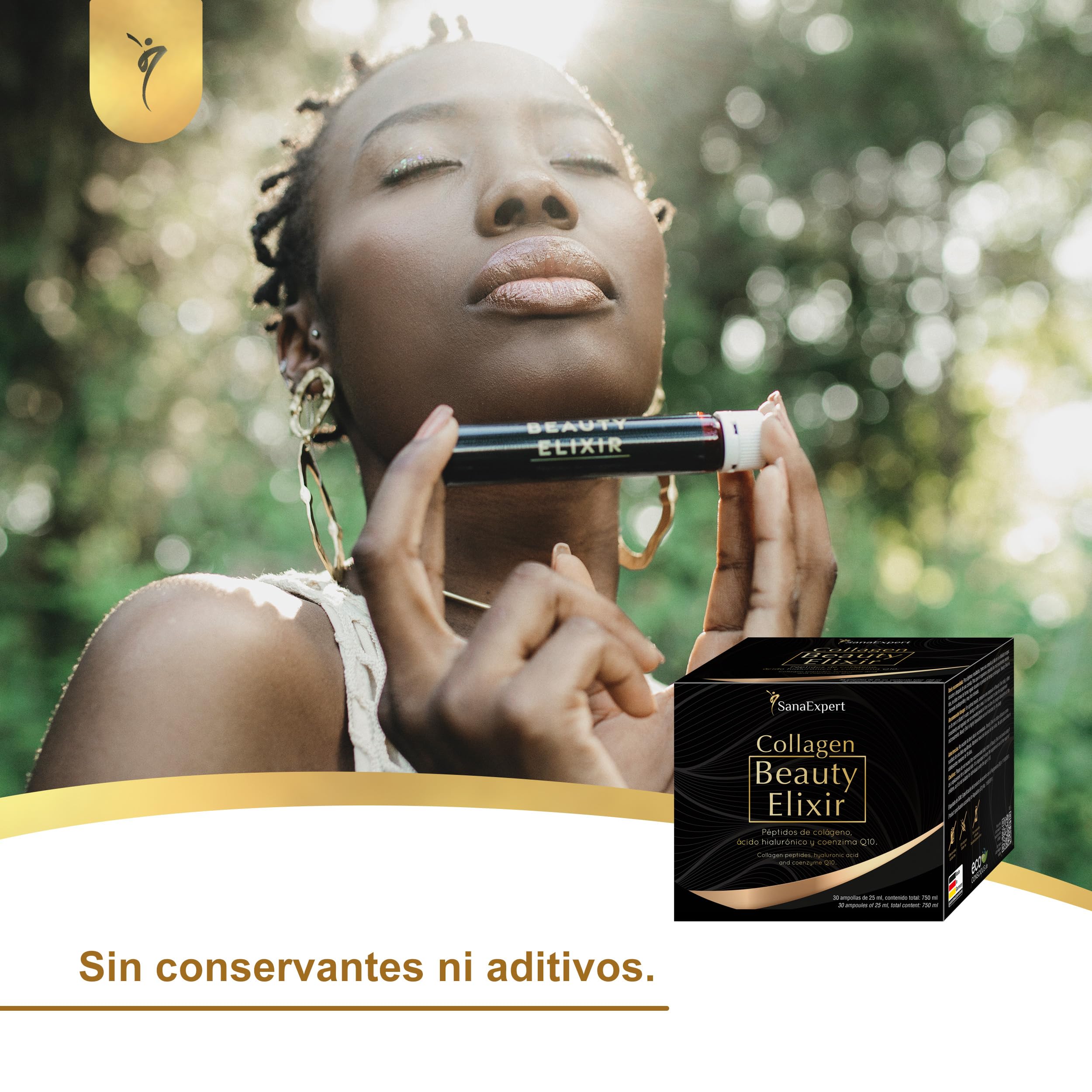 SanaExpert Collagen Beauty Elixir - Complemento para Cuidado de Piel, Cabello y Uñas - Colágeno, Ácido Hialurónico y Coenzima Q10-30 Ampollas - Fabricado en Alemania