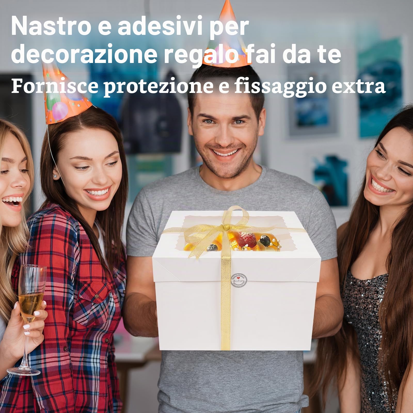 KOMABLEN Scatola per Torta 30,5x30,5x20,3cm, 10 Pezzi Bianche Scatole per Dolci in Cartone, Scatole per Torte con Finestra Vassoi, Porta Torta Cartone con Adesivi e Nastro per L'imballaggio Dessert