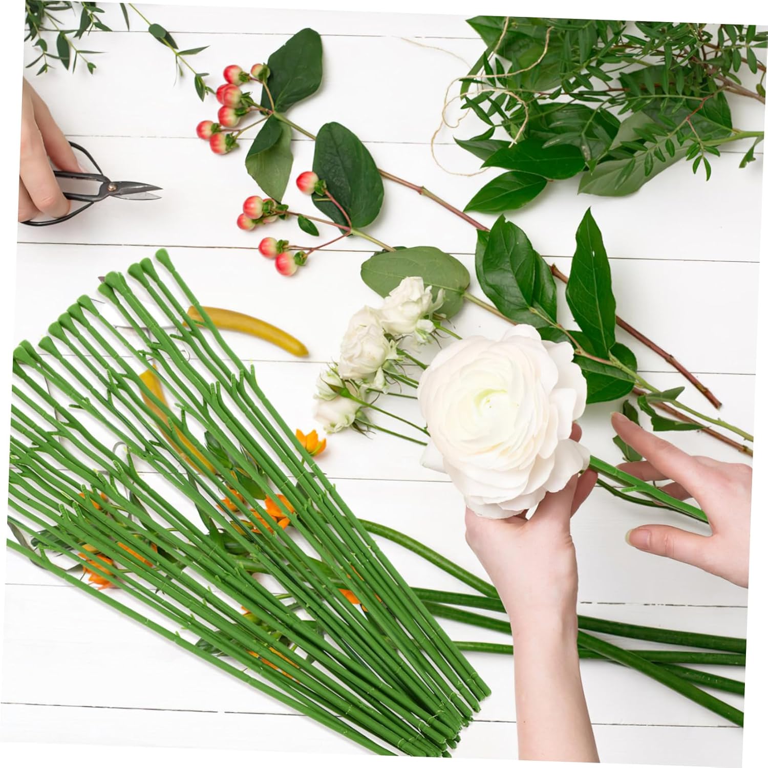 HEALLILY Artificial Stems 100Pcs Artificial Stem DIY Handmade Simulation Lifelike Plant Stick Fake Floral Material Supplies for Home Shop Plastic Flowers