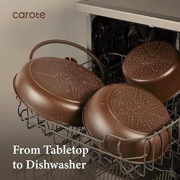 CAROTE 21pcs Pots and Pans Set, Nonstick Cookware Set Detachable Handle, Induction Kitchen Cookware Sets Non Stick with Removable Handle, RV Cookware Set, Oven Safe, Brown