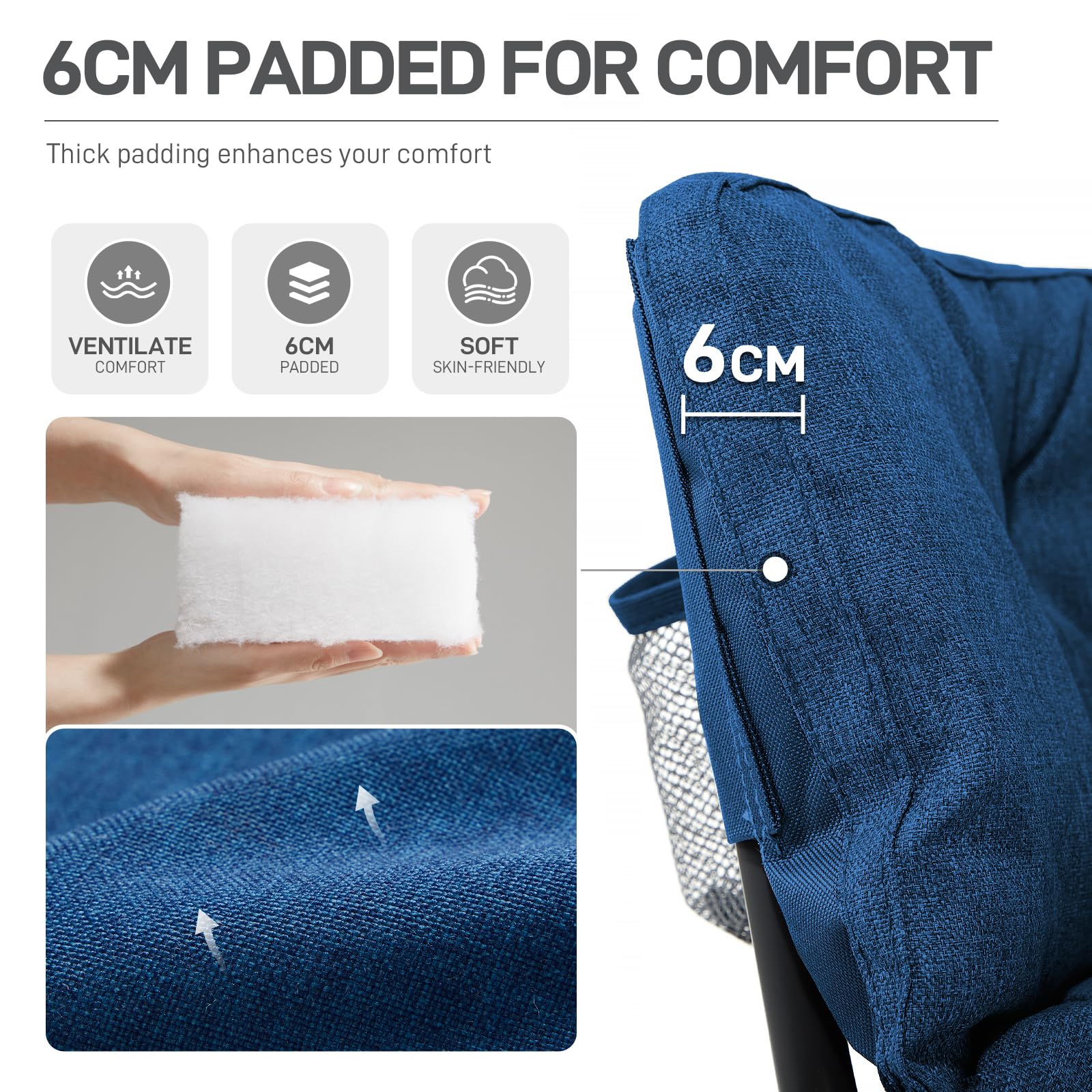 EVER ADVANCED Krzesło kempingowe, składane, szerokość 124 cm, sofa kempingowa dla 2 osób, składana sofa o obciążeniu 320 kg, grubo wyściełane, składane krzesło XXL, 2-osobowa, wysokie oparcie do