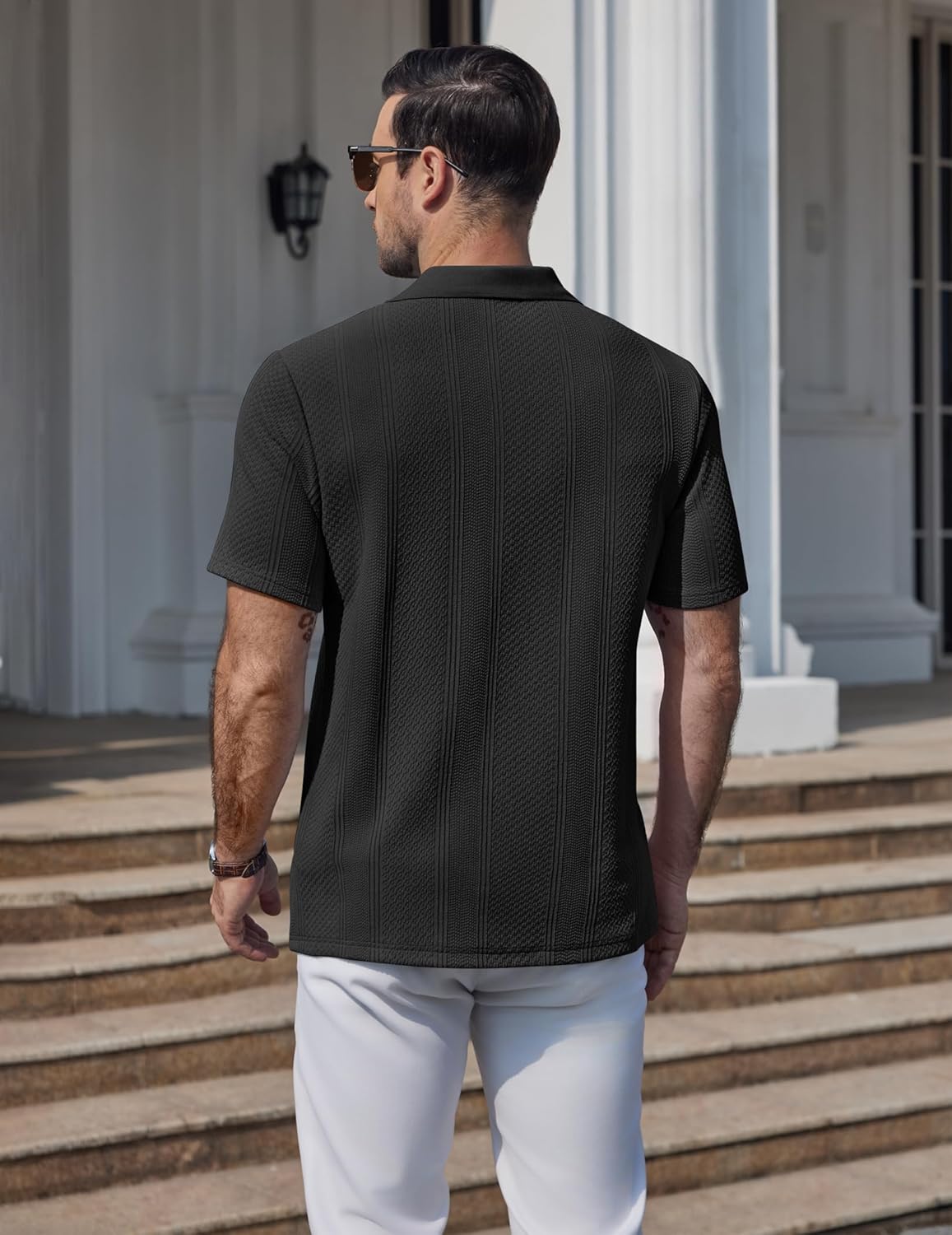 COOFANDY Mens Knit Polo Shirts Short Sleeve Casual Textured Polo Shirt Summer Vintage Collared Golf T-Shir - Image 7