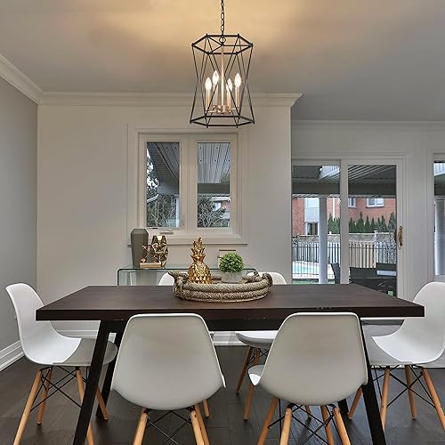 Miniatura 3 de Durent Lighting Lámpara de araña negra y dorada, moderna lámpara de araña de 4 luces con forma de jaula para comedor, dormitorio, sala de estar,