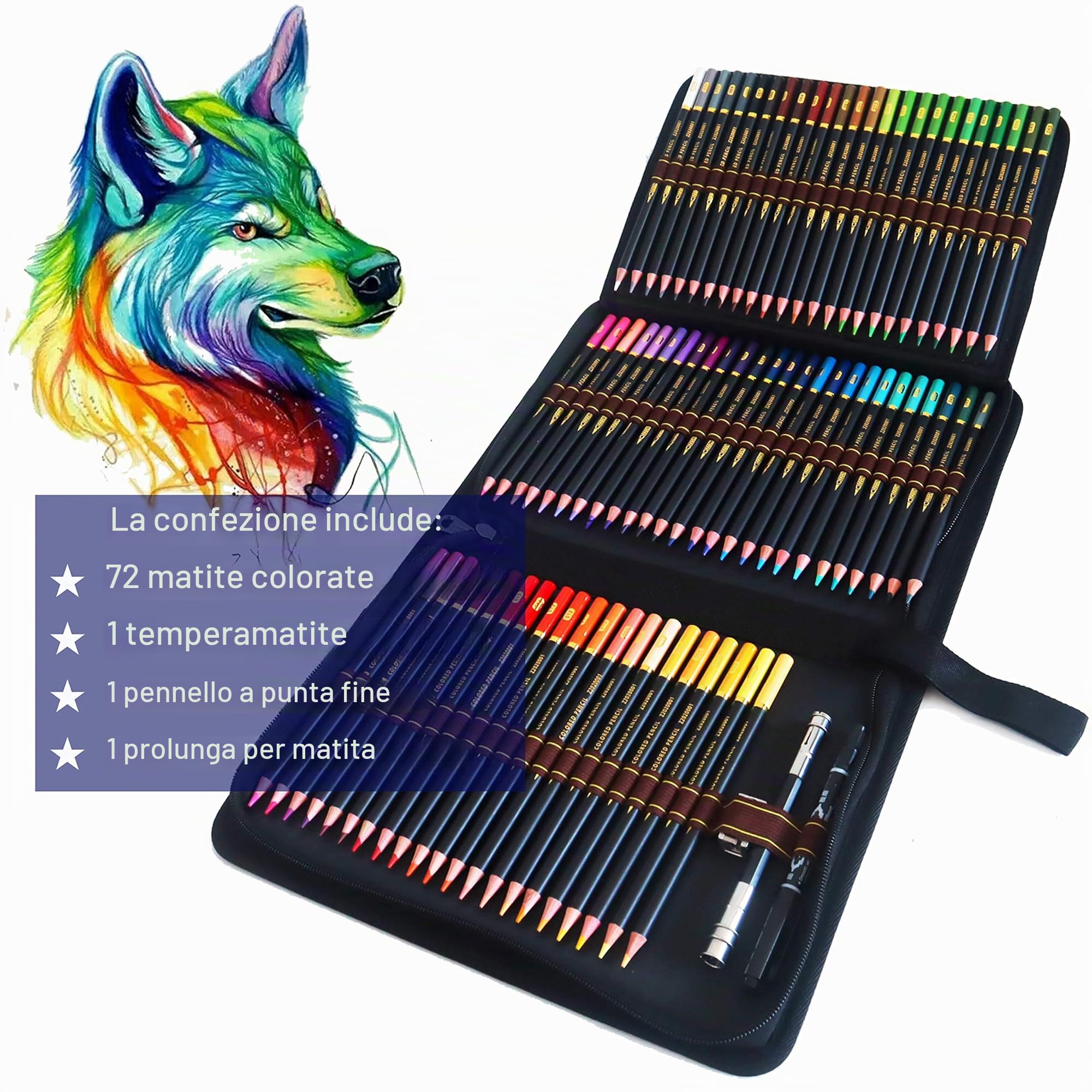 72 matite colorate in astuccio con cerniera per adulti disegno colorare