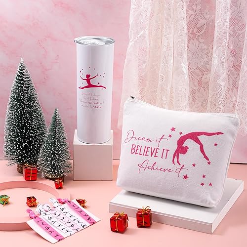 Miniatura 5 de Junkin Juego de 3 regalos de Navidad para gimnasia, para mujeres, incluye vaso de acero inoxidable con pajita, bolsa de maquillaje, gimnasia, ligas