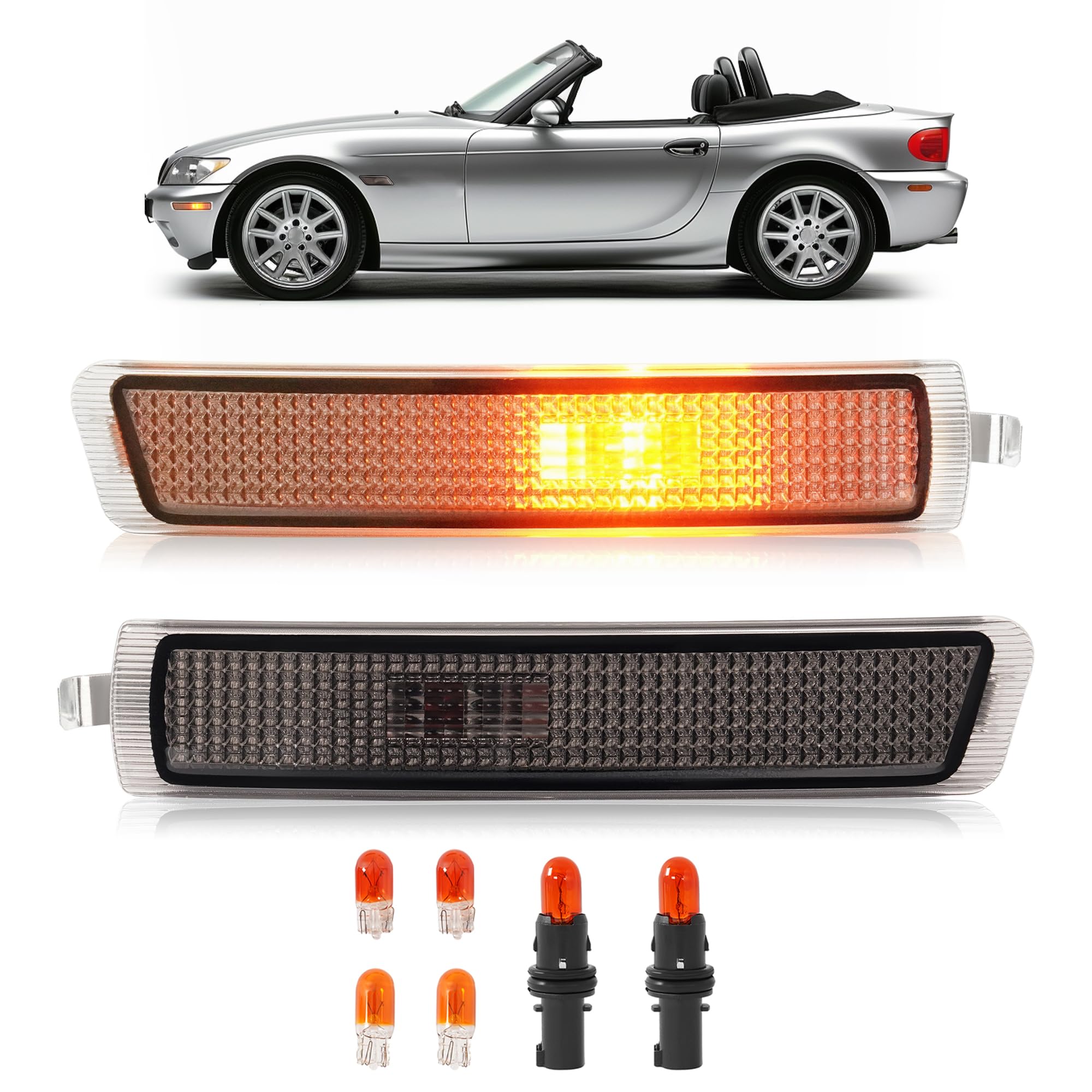 HECASA 2 PCS Halogen Front Bumper Light Compatible with 1996-2002 BMW E37 Z3 Roadster/M Coupe/M Roadster Side Marker Signal Lamp Replacement for