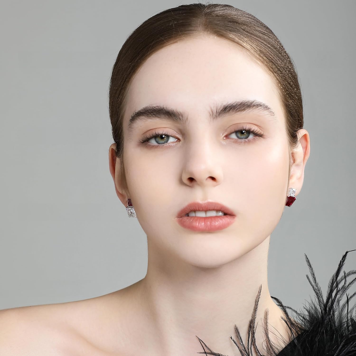 Lab Created Blue Sapphire/Red Ruby Stud Earrings - Asymmetric Earrings 18k White Gold Plated Womens stud Earrings, Hypoallergenic Sterling Silver Ruby Jewelry…