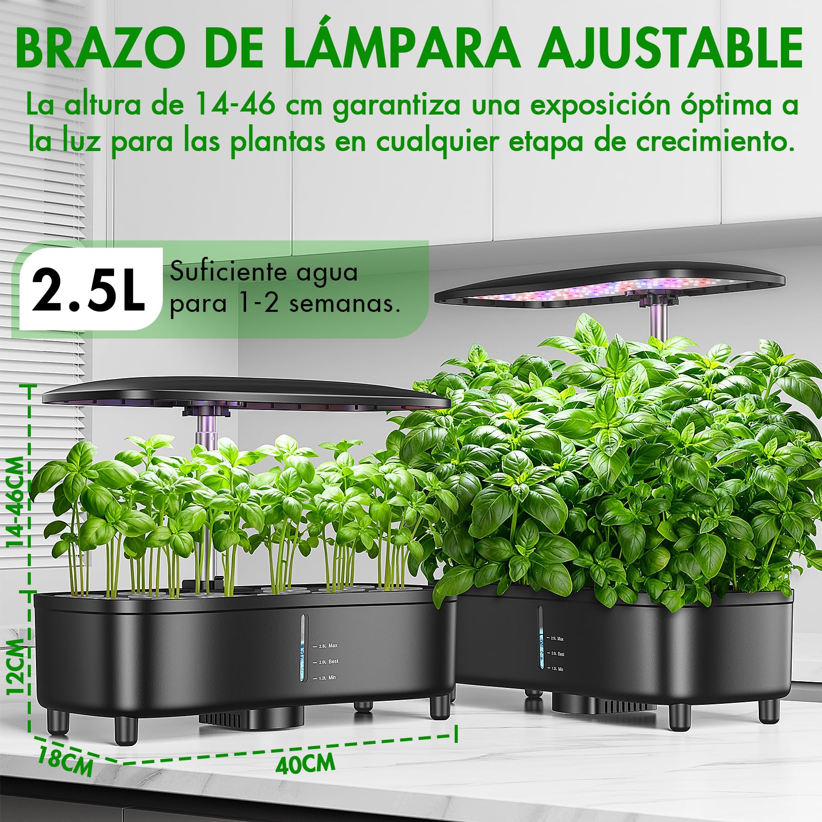 Sistema Hidropónico 15 Huecos, Huerto Interior Inteligente con LED | Cultiva hierbas y lechugas frescas todo el año. Sin tierra, fácil de usar, favorece crecimiento sano y raíces fuertes en casa