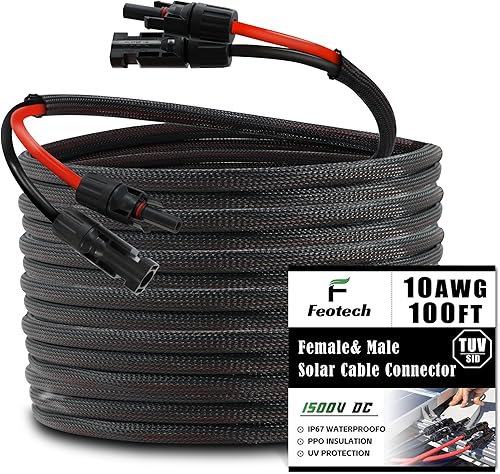 Miniatura 11 de Cable de extensión solar de doble cable de 20 pies – Conector de panel solar de 10 AWG (6 mm²), con 4 pares, conectores solares IP67 macho/hembra
