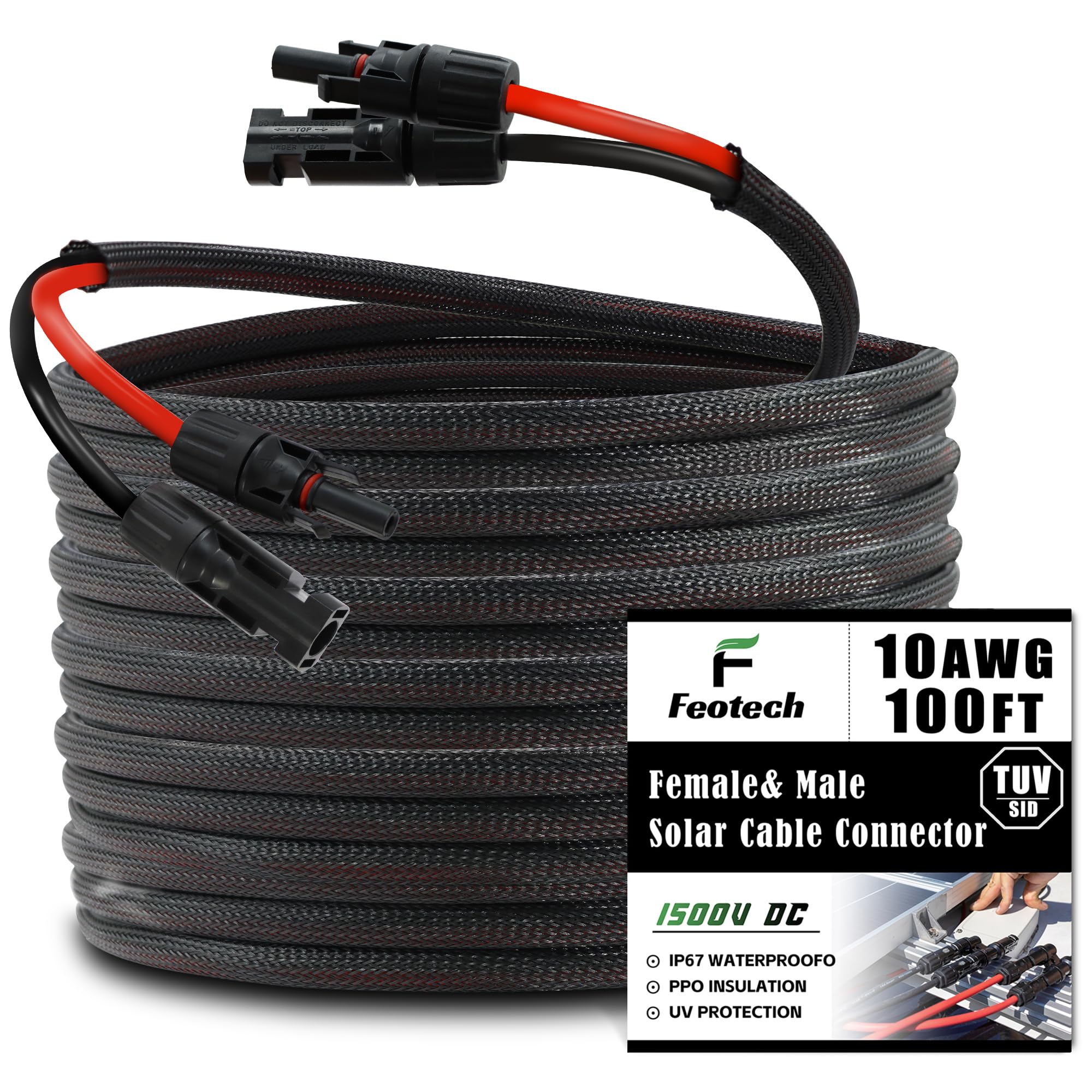 Bxlive Podwójny przewód przedłużający 2,5 m, 10 AWG (6 mm²), złącze panelu słonecznego, z 6 parami - IP67-męskie/żeńskie złącza solarne do użytku na zewnątrz samochodu, kampera, łodzi, morskiego
