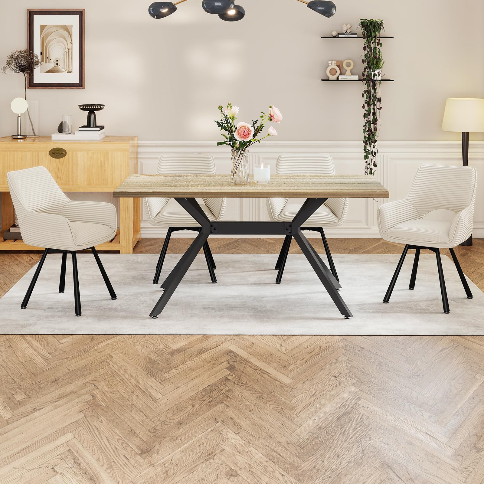 WAFTING Esszimmerstühle Drehbar 360°,Armlehnstuhl mit Metallbeinen,geeignet als Stühle Esszimmer,Samt Stuhl,Küchenstühle,Wohnzimmerstuhl,Polsterstuhl mit Samtigem Gefühl,Stühle 2er Set,Beige
