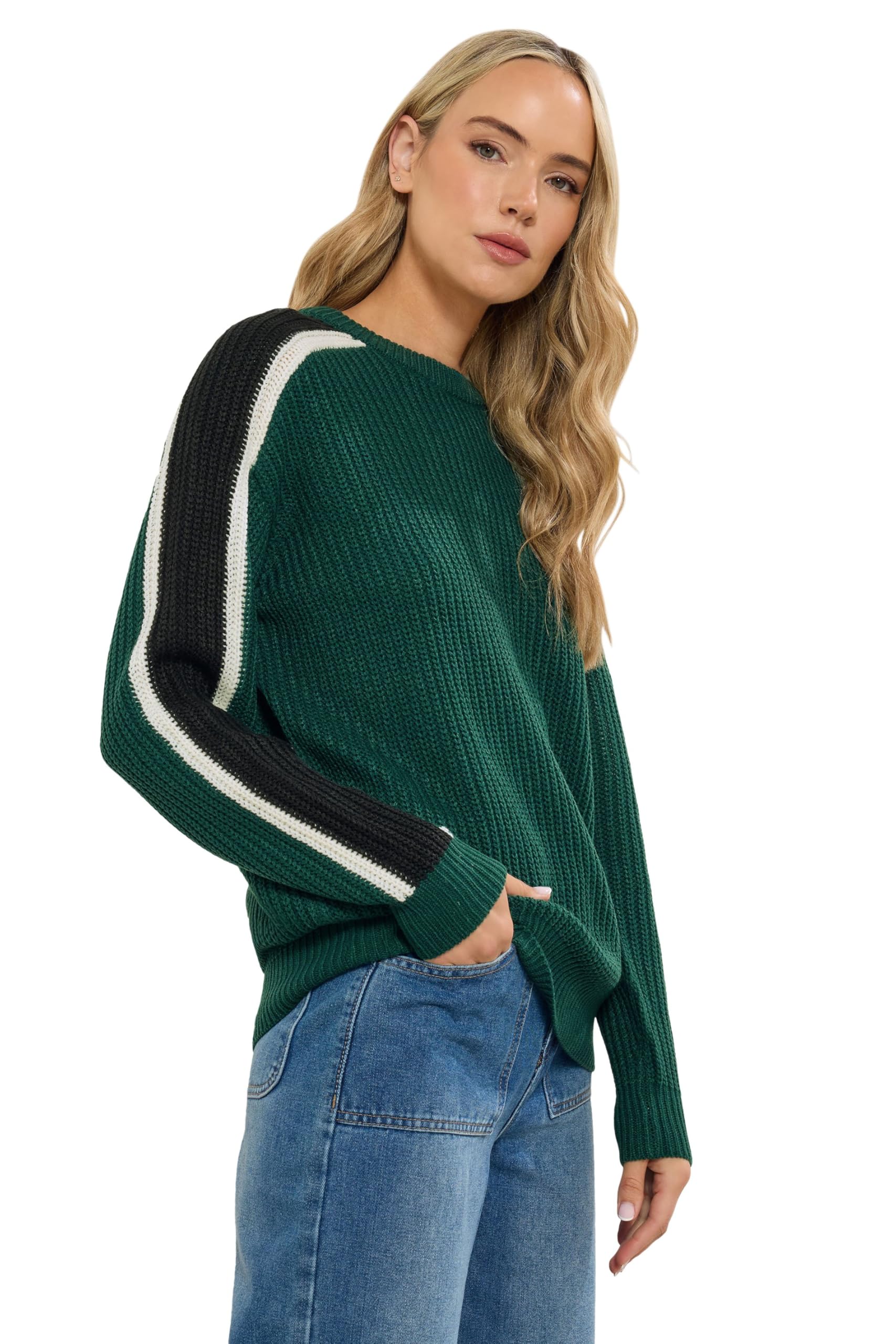 Long Tall Sally - LTS Tall Sleeve Stripe Knitted Jumper - Women's Green