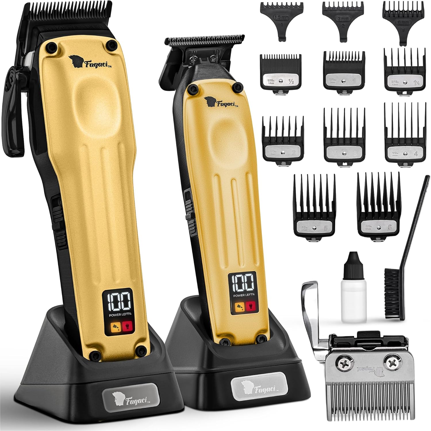 Fagaci Professional Hair Clippers for Men with Superior Precision, Brushless Motor Barber Clippers and Trimmers Set, 5X Longer Sharpness Hair Cutting Kit, Mens Haircut Cordless Clipper for Barber
