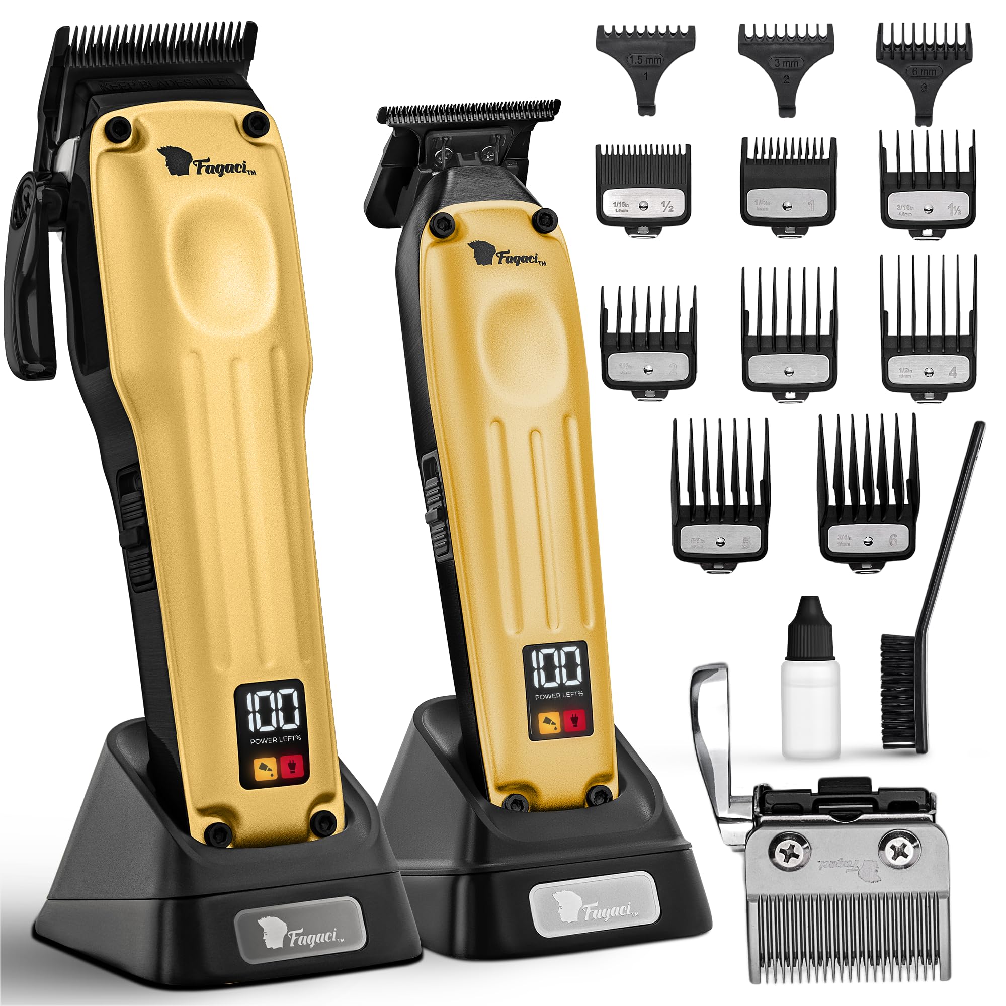 Photo 1 of Fagaci Professional Cordless Hair Clippers for Men, Gold Barber Kit