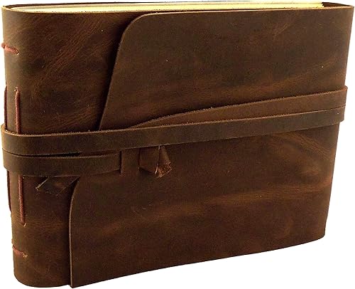 Álbum de fotos rústico de cuero genuino con caja de regalo, páginas estilo álbum de recortes, capacidad para 100 fotos de 4 x 6 o 5 x 7 pulgadas,