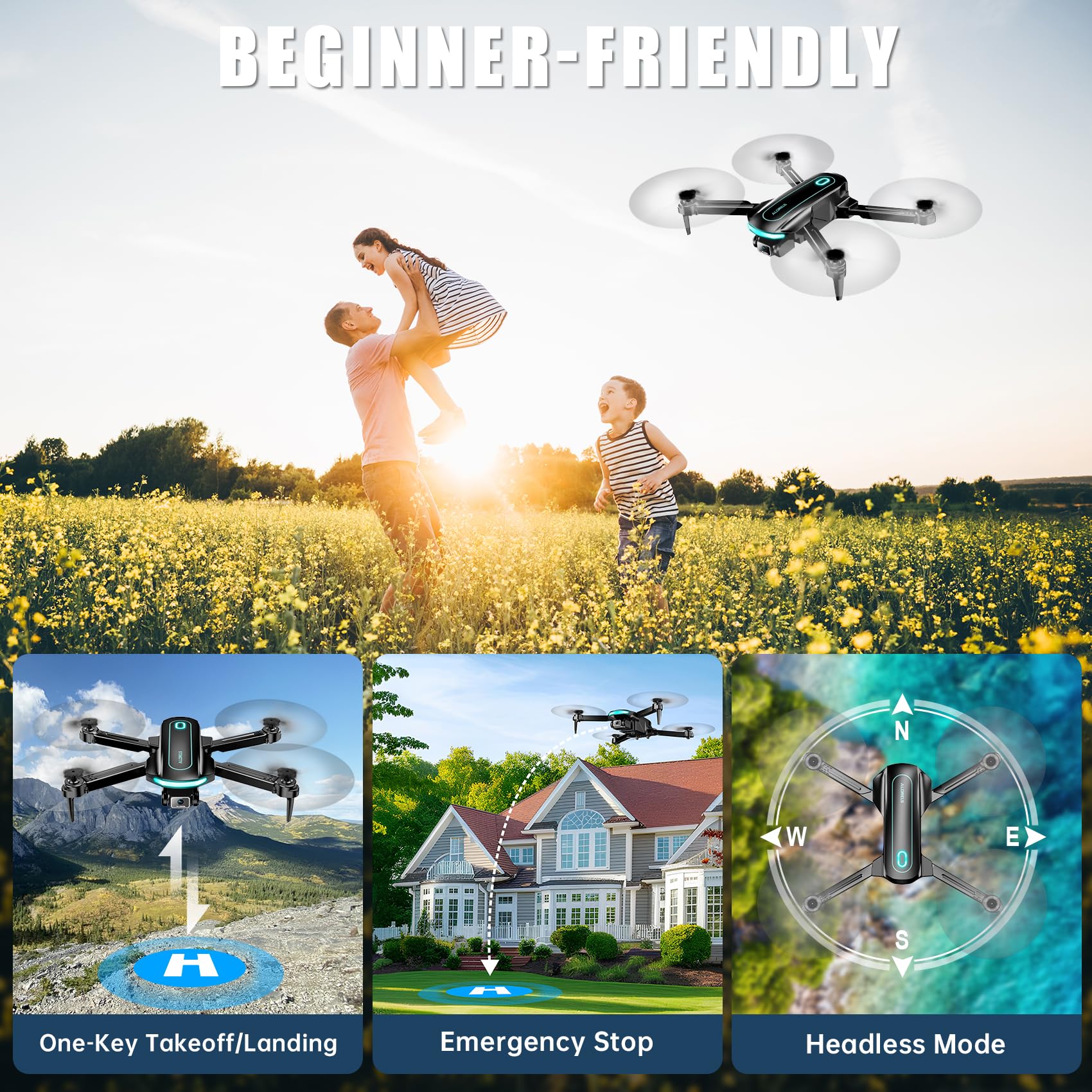 Drone with Camera, Drones for Adults and Beginners, 1080P HD FPV Foldable Mini Drones for Kids, with 2 Batteries, Carrying Case, Trajectory Flight, Gravity Control, One-Key Takeoff/Landing, 360° Flip, Toys for Gift