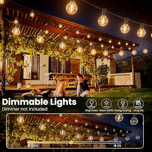 Miniatura 6 de RTTY Guirnalda de luces LED G40 para exteriores de 100 pies, con 52 bombillas, impermeable, inastillable, regulable, luces colgantes para