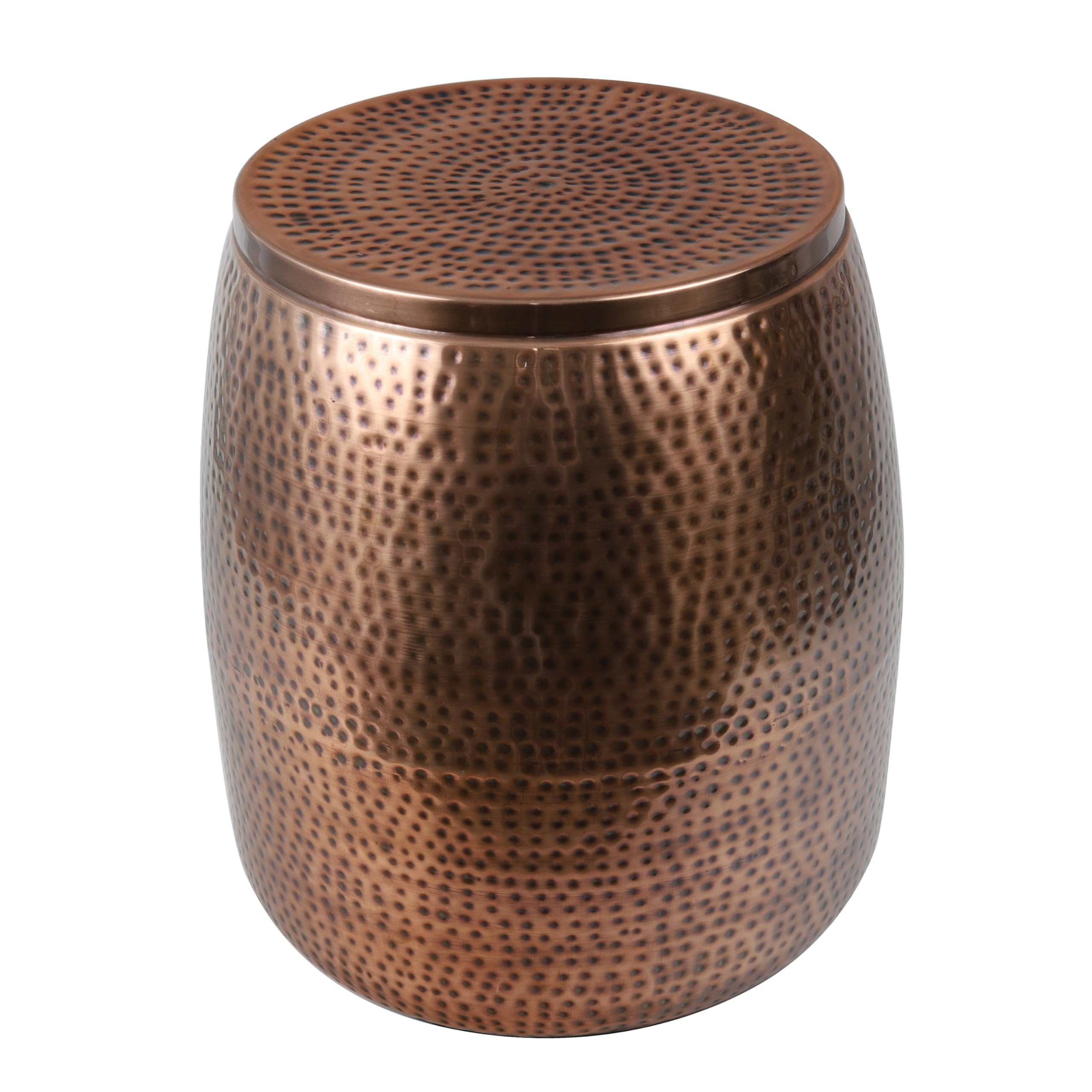 happimess Merida 19" Hammered Metal Drum Storage Side Table, Antique Copper | Modern Rustic Removable Lid, Hidden Internal Compartment, Industrial End Table Accent
