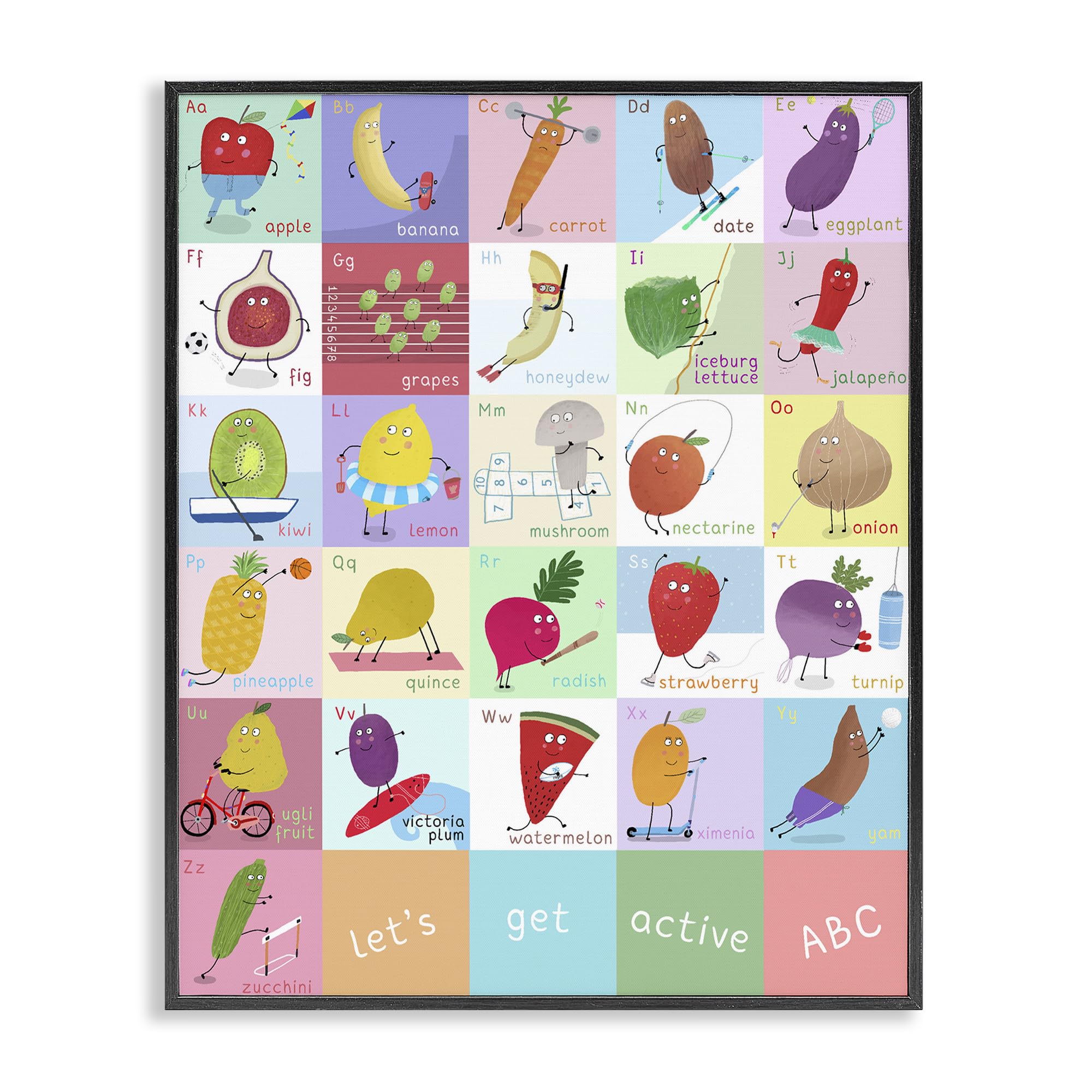 Stupell Industries Midnight Black (Textured) 'Let's Get Active Abc's'| Framed Giclee Art