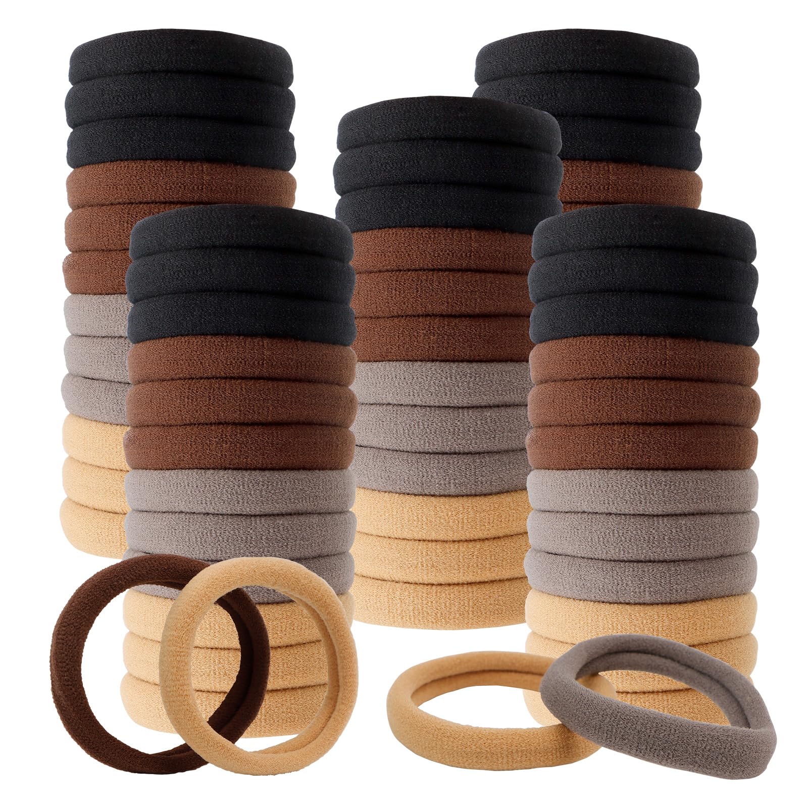 100Pcs Hair Ties, Soft Cotton Seamless Hair Bands for Thick Thin Hair, Large Ponytail Holders, Hair Elastic Hair Ties for Women, Men, Girls, No Cease Nylon Hair Ties, No Damage Hair Accessories, 4