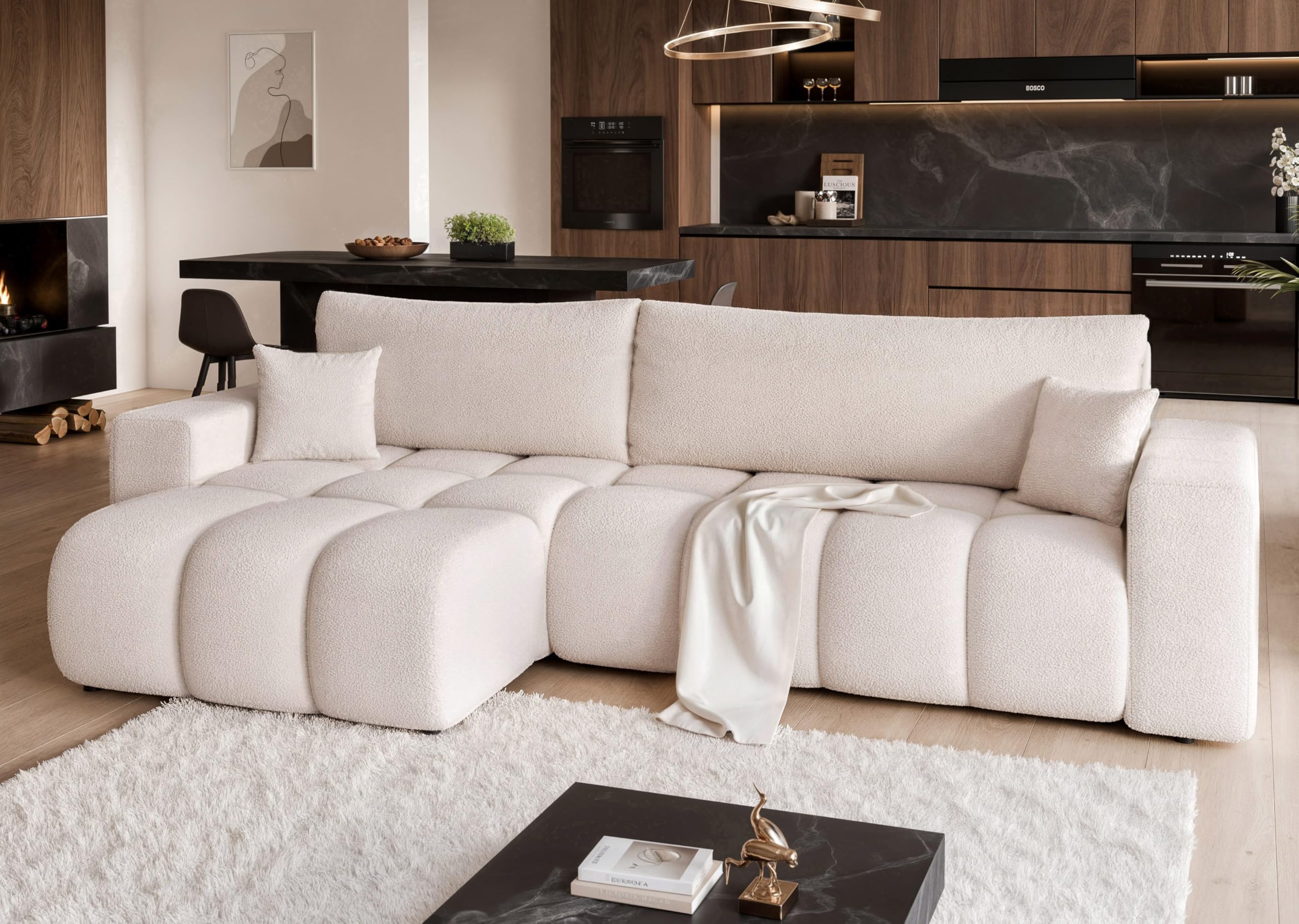 Canapé d’Angle Convertible avec Coffre - Canapé lit - Canapé d’Angle Convertible 125x232 - Tissu côtelé - Dimensions 278x145 cm