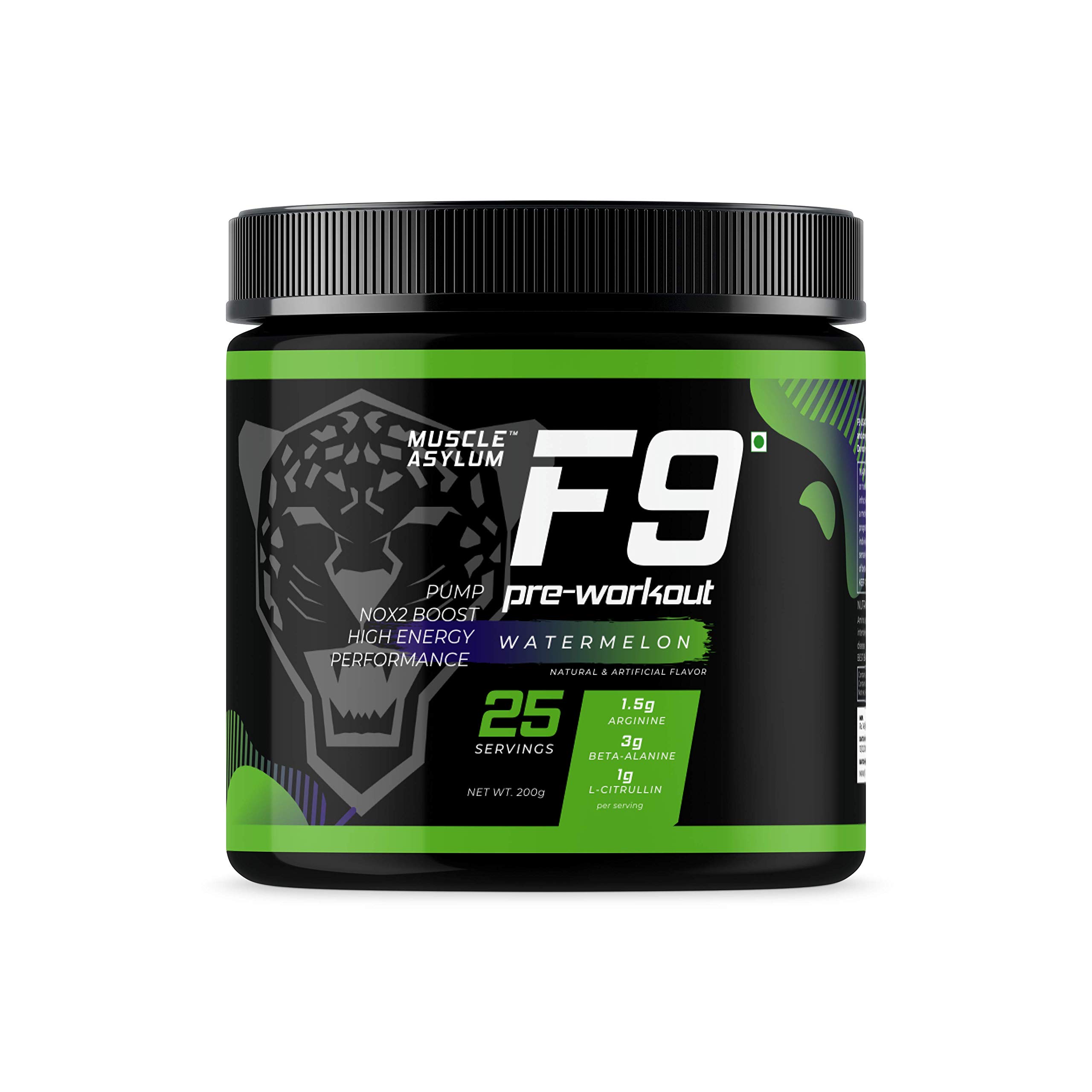 Muscle Asylum F9 Pre-Workout - 25 Servings, 200 gm (Watermelon, 25) + Free Trial Pack
