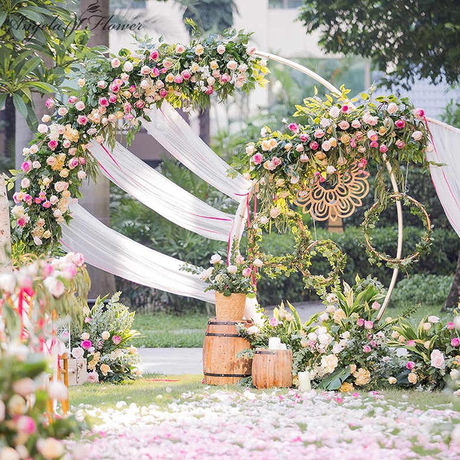 Kit Arche de Mariage: Kit d’Arc de Ballon Anniversaire Photo de Fleur Ronde 240cm Métallique Cercle Double Cérémonie de Décoration du Mariage Photographie Fête - Blanc