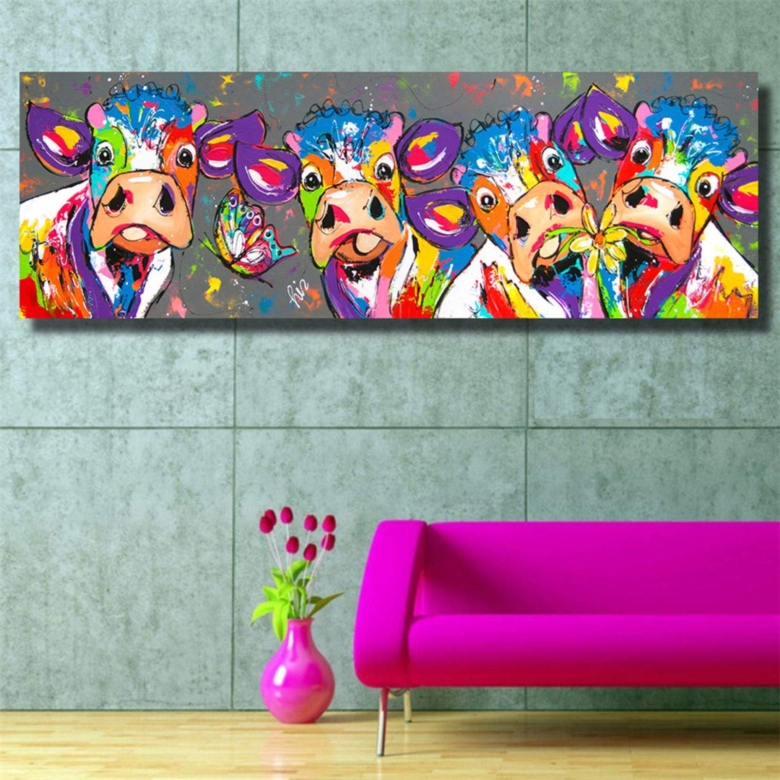 Peinture sur toile vache abstraite 20x60cm pour déco salon