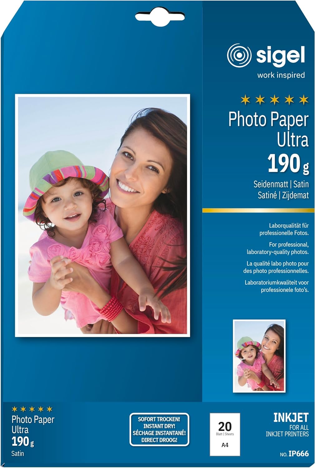 Sigel IP672 InkJet Ultra Photo Paper, satin, 175.7 lbs, A4, 20 sheets