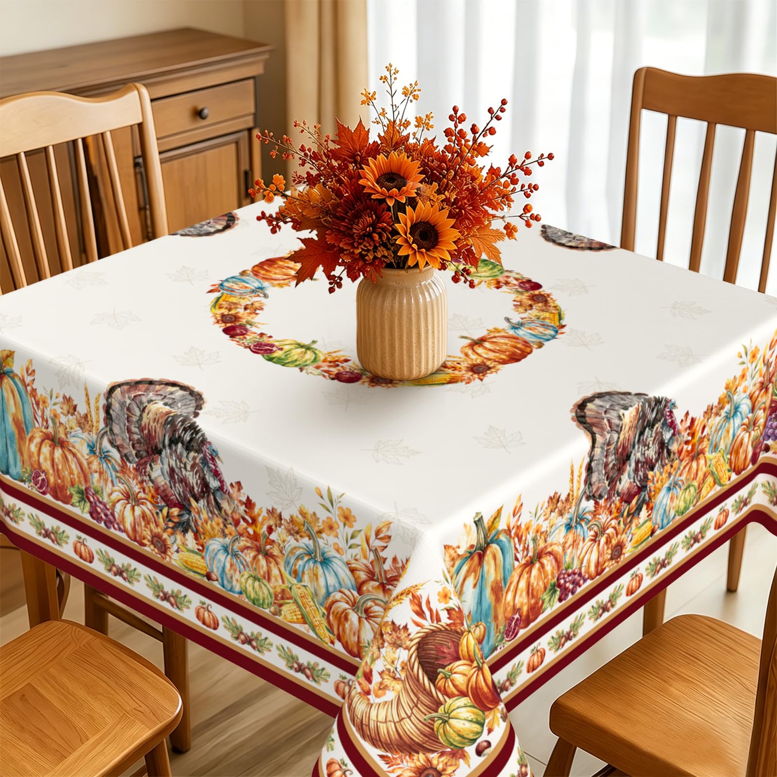 yrhsnclsdg Thanksgiving Tablecloth Fall Tablecloth Square 60x60 Inch, Autumn Harvest Turkey Pumpkin Table Cover Waterproof for Fall Thanksgiving Dinning Table Decorations