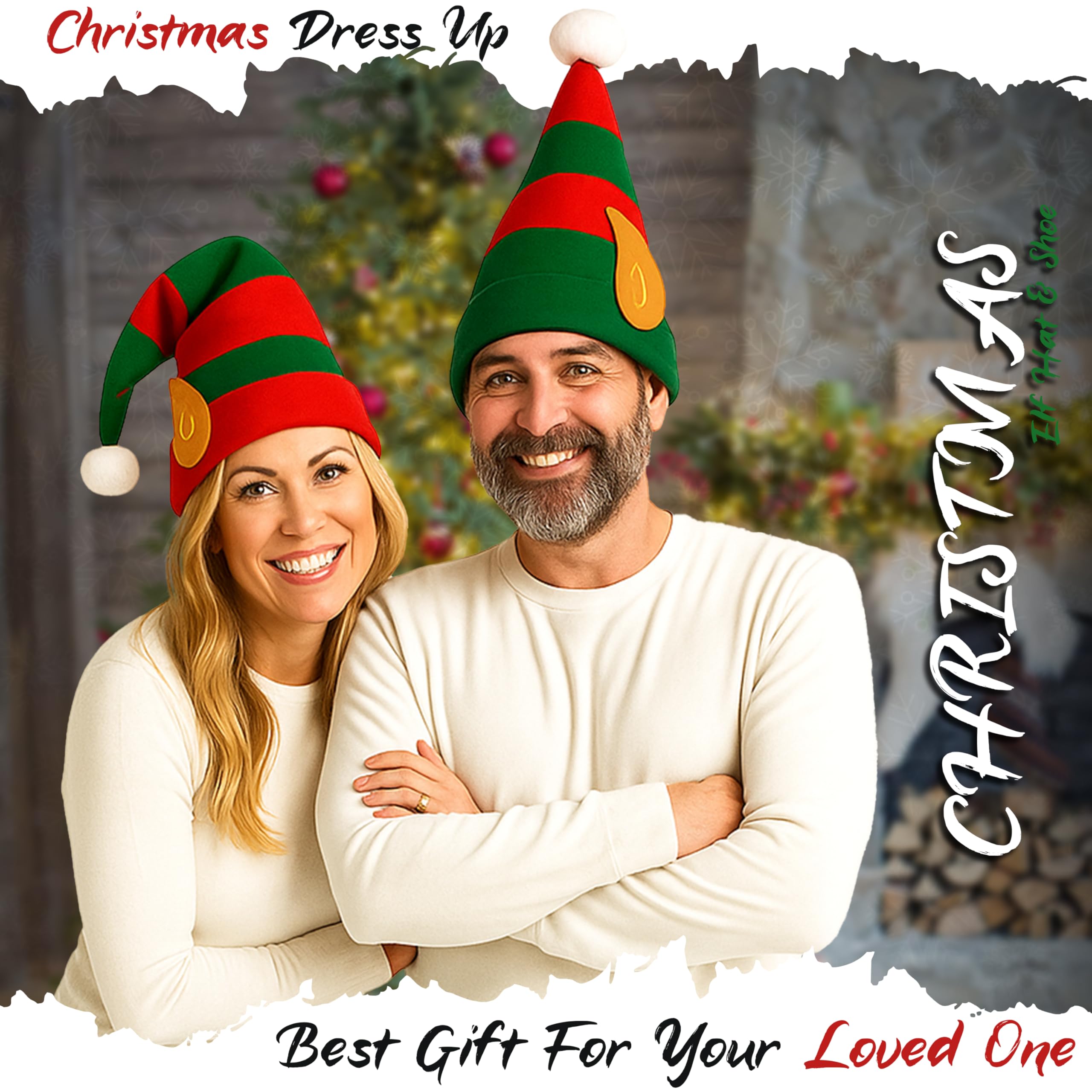 VINCAM Christmas Elf Hat and Shoes Set, Red & Green Little Helper Costume Accessories - Image 3