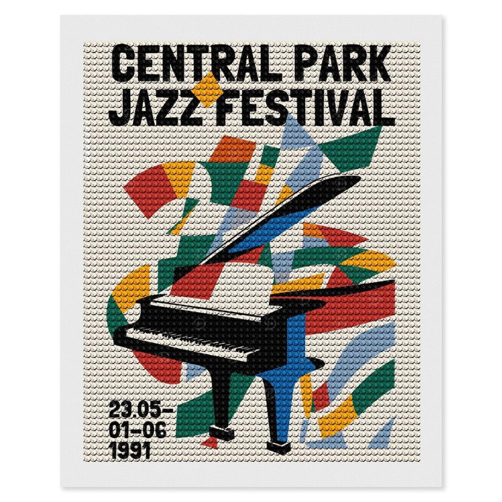 Junmoney Central Park Jazz Festival Diamond Painting Canvas Kit 16"x20", Round Gems, Living Room Decor, Seasonal Gift Choice, Modern Decor