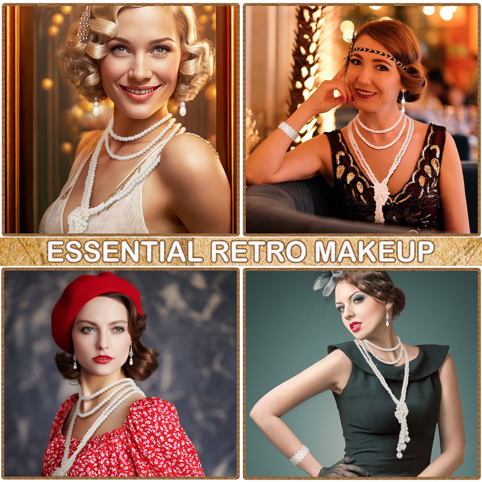 Maitys 3 Pcs 1920s Pearl Jewelry Set Including Vintage Flapper Earrings Multilayer Imitation Pearl Necklace Bracelet for Women Girls (Delicate) white