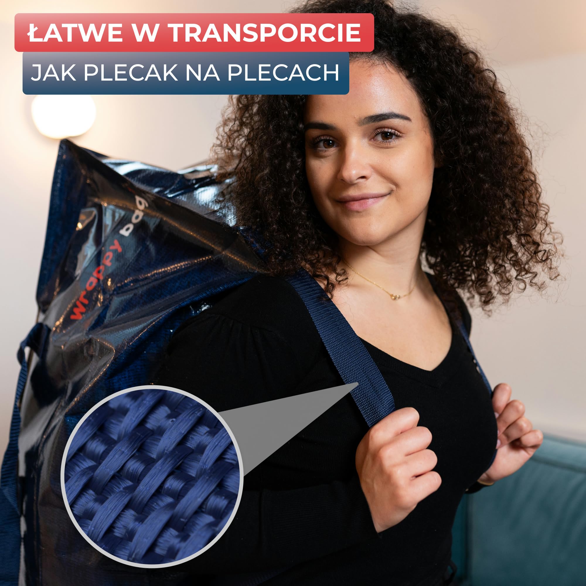 WRAPPYBAG Zestaw 6 Dużych Toreb do Przechowywania w Formie Plecaka – Torby Jumbo XXL – Przeprowadzka Podróż – Solidne, Grube Wodoodporne Wzmocnionymi Uchwytami – Na Odzież, Pościel – 76 x 36 x 38 cm