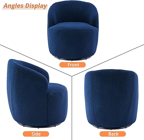 Miniatura 7 de KIVENJAJA Silla giratoria de barril tapizada de tela de peluche, moderna silla redonda con brazos, sillón pequeño giratorio de 360 grados para