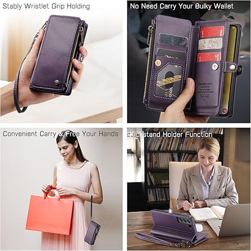 Miniatura 4 de Defencase Funda para Samsung Galaxy S22, bloqueo RFID, para Galaxy S22 para mujeres y hombres con tarjetero y correa magnética de piel sintética