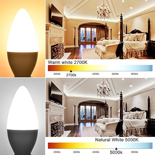 Miniatura 6 de comzler Bombilla LED E12 para candelabro, bombillas de ventilador de techo equivalente a 60 W, luz diurna de 5000 K, bombilla de vela pequeña base