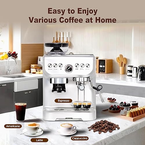 Miniatura 2 de MIROX Máquina de café expreso de 15 bares, cafetera con espumador de leche, molinillo de frijoles integrado, máquina combinada de capuchino con