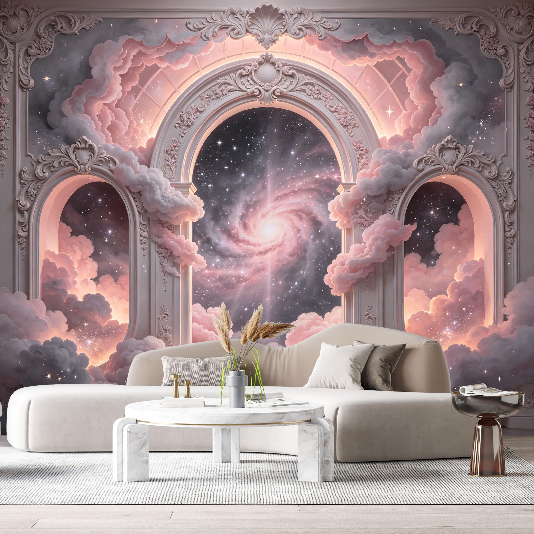 Custom Size Wall Murals Galaxy Stars Pastel Clouds 3D Trompe L'Oeil SelfAdhesiveWall Fabric Removable Wallpaper Wall Decor for Living Room Bedroom Bathroom