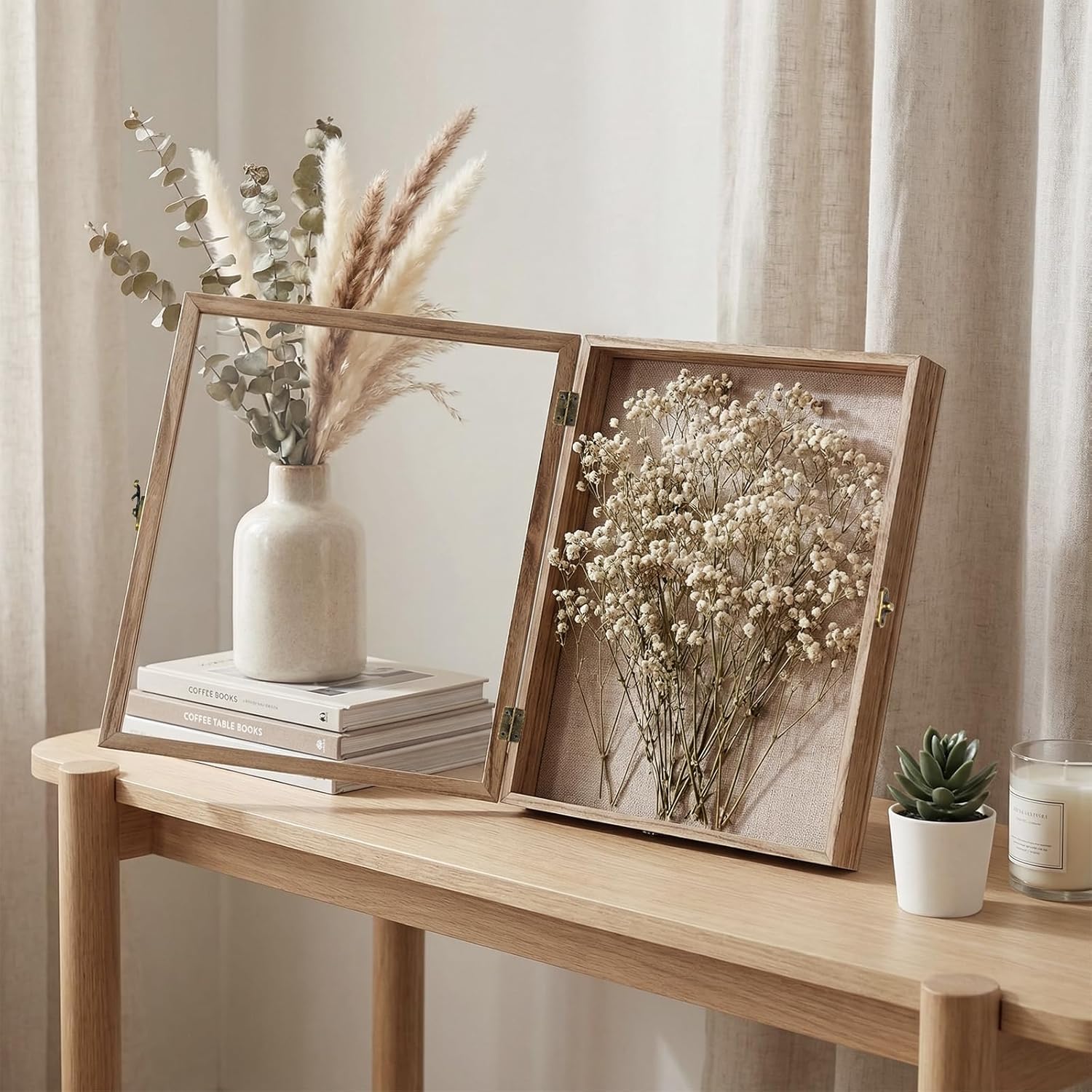 Shadow Box Frame13×16 Display Case with Linen Back, Real Glass Window Door with Hinge, Memorabilia Medals Wedding Bouquet Collections Picture Frame Memory Box for Keepsakes