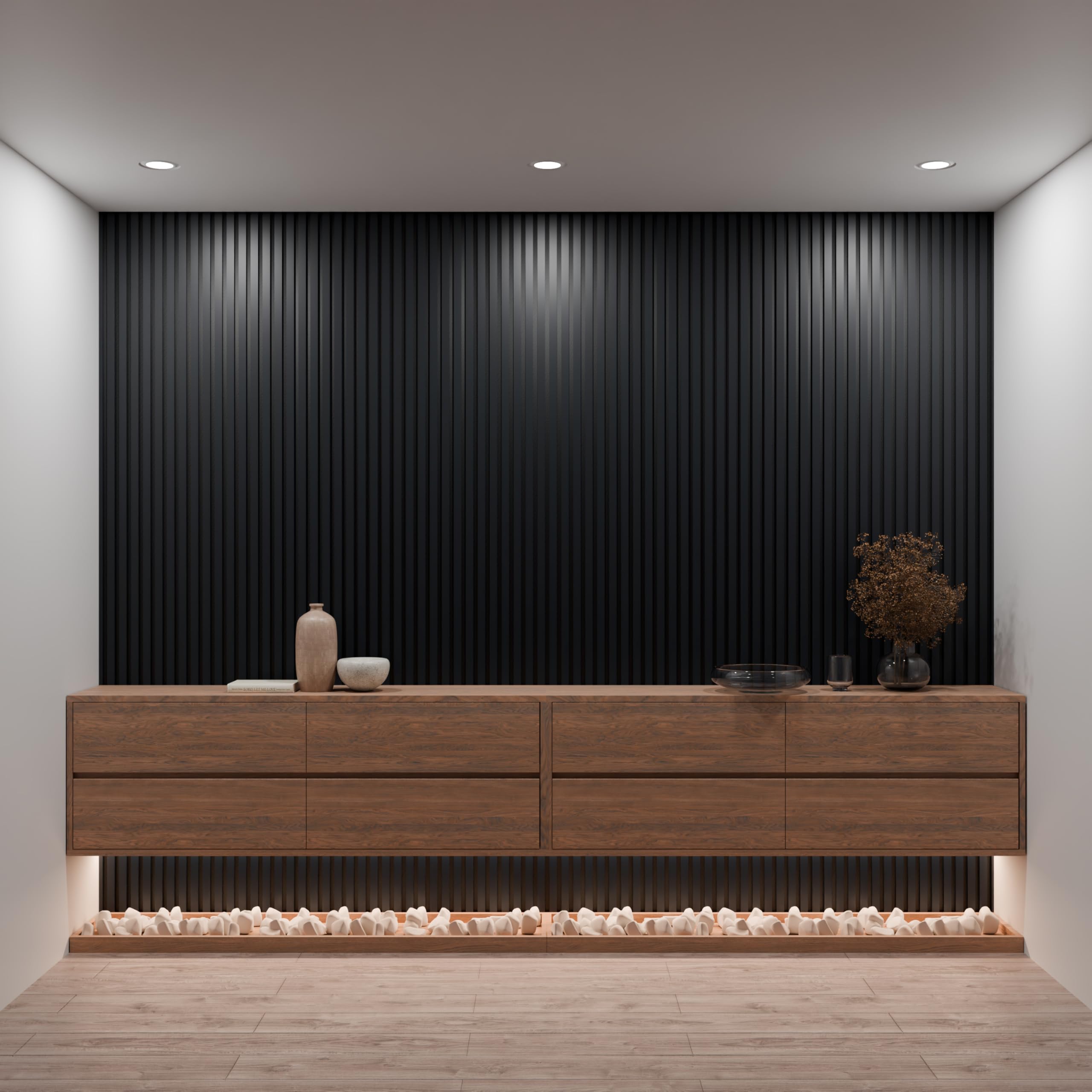 Panneaux Acoustiques Tasseaux Bois – Noir Mat – 240 x 60 cm – 11 mm – Lot de 4 – 5,76 m² – Décoration Murale & Isolation Phonique