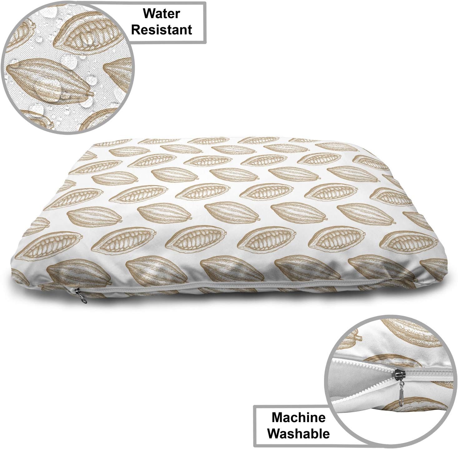 review Lunarable Chocolate Pet Bed, Continuous Retro Cocoa Fruits Sketch on Plain Background Hand Drawn Design, Chew Resistant Pad for Dogs and Cats Cushion with Removable Cover, 24