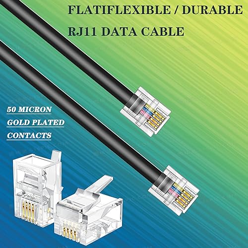 Miniatura 5 de Paquete de 3 cables de extensión de teléfono de 6 pulgadas con enchufes RJ11 6P4C estándar para teléfono fijo y fax (3, blanco, 6 pulgadas)